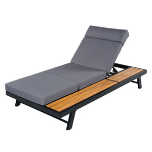 English Elm Black Iron and Acacia Teak Outdoor Chaise Lounge with Cushion for Patio Resort Style Dark Grey N770P469100B_N770P285267G