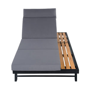 English Elm Black Iron and Acacia Teak Outdoor Chaise Lounge with Cushion for Patio Resort Style Dark Grey N770P469100B_N770P285267G