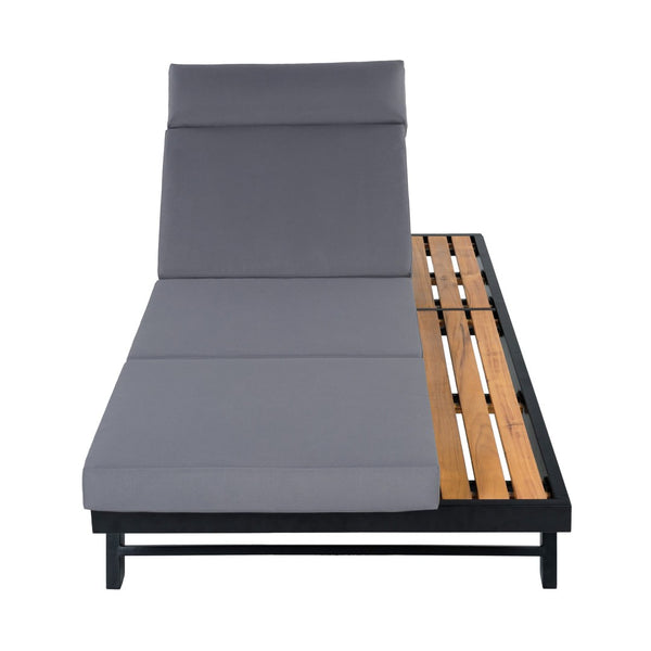 English Elm Black Iron and Acacia Teak Outdoor Chaise Lounge with Cushion for Patio Resort Style Dark Grey N770P469100B_N770P285267G