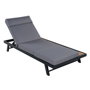 English Elm Black Iron and Acacia Teak Outdoor Chaise Lounge with Cushion for Patio Resort Style Dark Grey N770P469100B_N770P285267G