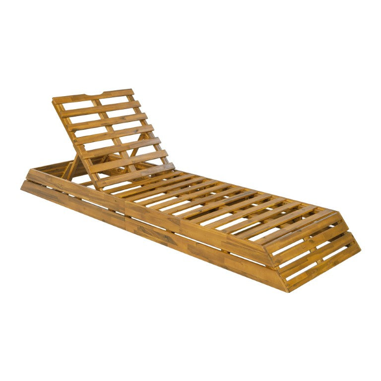 English Elm Teak Finish Solid Acacia Outdoor Chaise Lounge with Adjustable Backrest for Patio N770P471208T