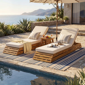 English Elm 1 Acacia Wood Outdoor Chaise Lounge with Teak Finish Slatted Frame and Cushion N770P471208T_65429.00CUSH