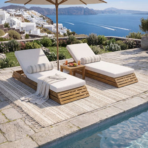 English Elm 1 Acacia Wood Outdoor Chaise Lounge with Teak Finish Slatted Frame and Cushion N770P471208T_65429.00CUSH