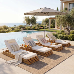 English Elm 1 Acacia Wood Outdoor Chaise Lounge with Teak Finish Slatted Frame and Cushion N770P471208T_65429.00CUSH