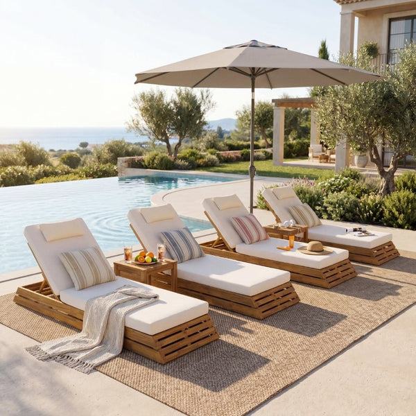 English Elm 1 Acacia Wood Outdoor Chaise Lounge with Teak Finish Slatted Frame and Cushion N770P471208T_65429.00CUSH