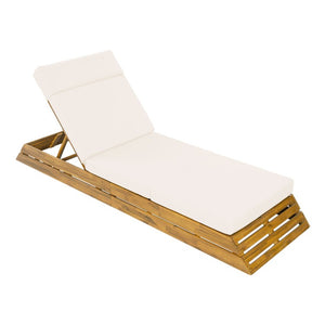 English Elm 1 Outdoor Acacia Wood Chaise Lounge with Teak Finish Cushioned Recliner for Patio N770P471208T_N770P285267C