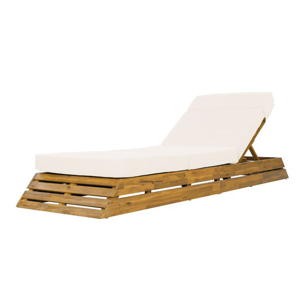 English Elm 1 Outdoor Acacia Wood Chaise Lounge with Teak Finish Cushioned Recliner for Patio N770P471208T_N770P285267C