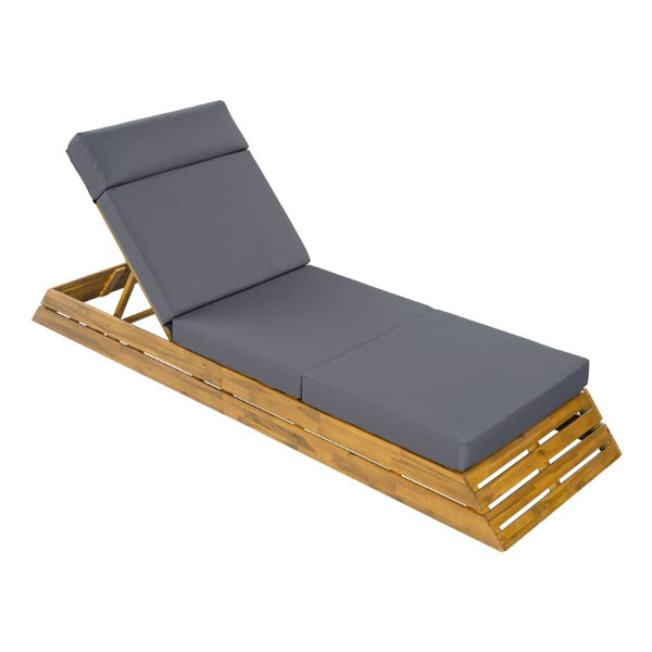 English Elm Black Iron Teak Patio Chaise Lounge with Adjustable Backrest and Thick Cushion Included Dark Grey / Teak 88.39 L x 27.17 W x 30.92 H N770P471208T_N770P285267G