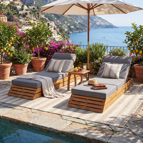 English Elm Black Iron Teak Patio Chaise Lounge with Adjustable Backrest and Thick Cushion Included Dark Grey / Teak 88.39 L x 27.17 W x 30.92 H N770P471208T_N770P285267G