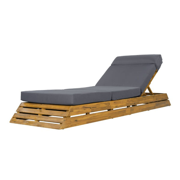 English Elm Black Iron Teak Patio Chaise Lounge with Adjustable Backrest and Thick Cushion Included Dark Grey / Teak 88.39 L x 27.17 W x 30.92 H N770P471208T_N770P285267G