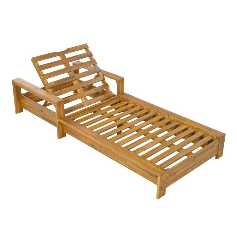 English Elm Teak Finish Solid Acacia Outdoor Chaise Lounge with Slatted Reclinable Frame for Patio N770P471228T