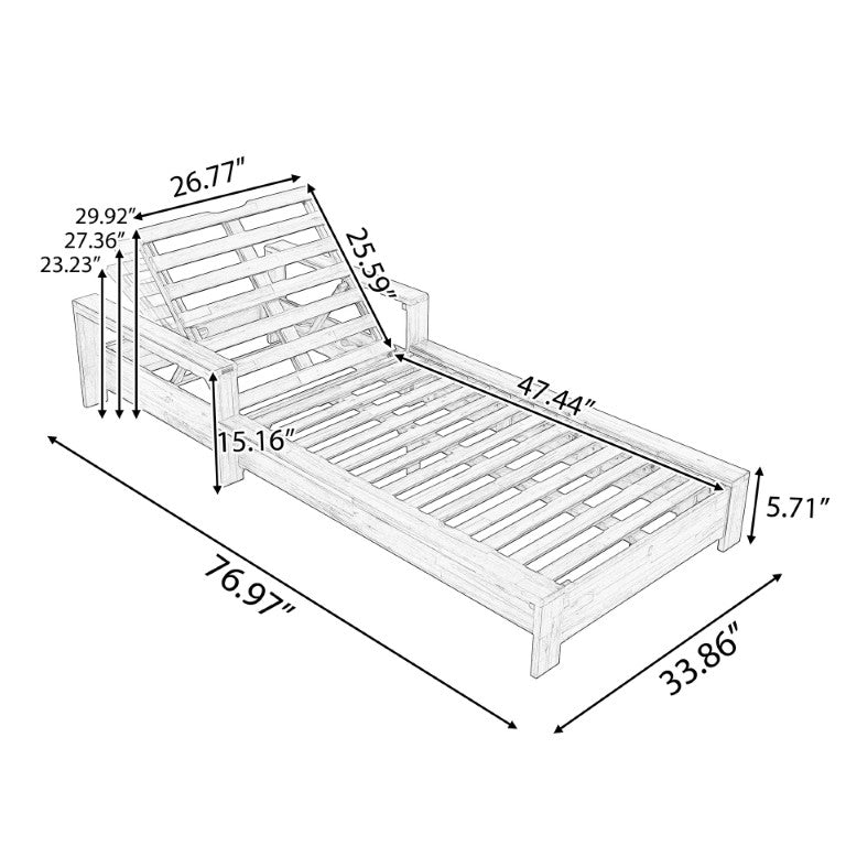 English Elm Teak Finish Solid Acacia Outdoor Chaise Lounge with Slatted Reclinable Frame for Patio N770P471228T