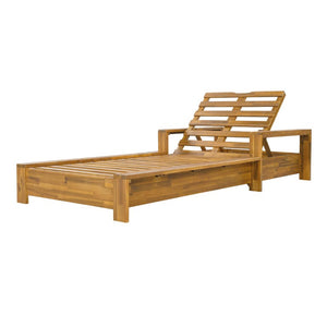 English Elm Teak Finish Solid Acacia Outdoor Chaise Lounge with Slatted Reclinable Frame for Patio N770P471228T
