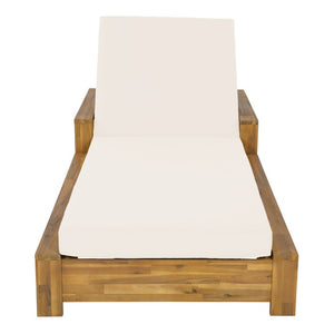 English Elm 1 Acacia Wood Outdoor Chaise Lounge with Teak Finish Cushioned Recliner for Patio N770P471228T_65429.00CUSH