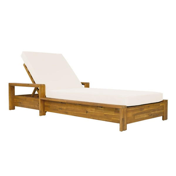 English Elm 1 Acacia Wood Outdoor Chaise Lounge with Teak Finish Cushioned Recliner for Patio N770P471228T_65429.00CUSH