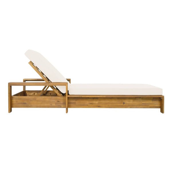 English Elm 1 Acacia Wood Outdoor Chaise Lounge with Teak Finish Cushioned Recliner for Patio N770P471228T_65429.00CUSH