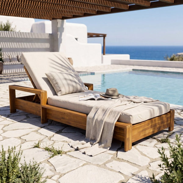 English Elm 1 Acacia Wood Outdoor Chaise Lounge with Teak Finish Cushioned Recliner for Patio N770P471228T_65429.00CUSH