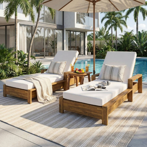 English Elm 1 Acacia Wood Outdoor Chaise Lounge with Teak Finish Cushioned Recliner for Patio N770P471228T_65429.00CUSH
