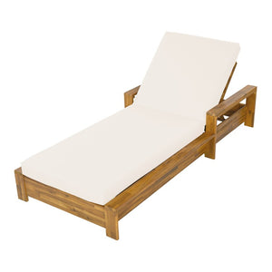 English Elm 1 Acacia Wood Outdoor Chaise Lounge with Teak Finish Cushioned Recliner for Patio N770P471228T_65429.00CUSH