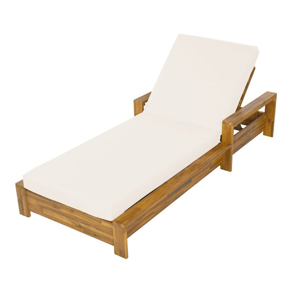 English Elm 1 Acacia Wood Outdoor Chaise Lounge with Teak Finish Cushioned Recliner for Patio N770P471228T_65429.00CUSH