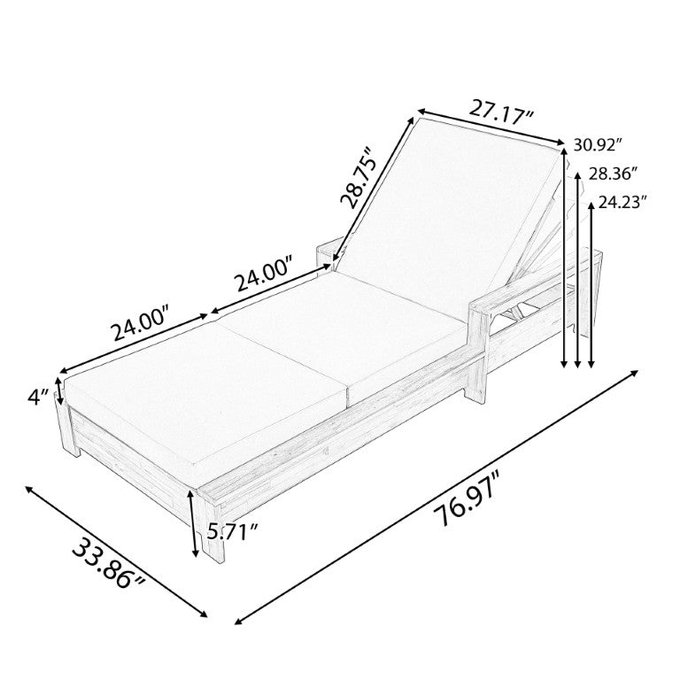English Elm 1 Teak Finish Acacia Outdoor Chaise Lounge with Cushion for Poolside Patio N770P471228T_N770P208317C