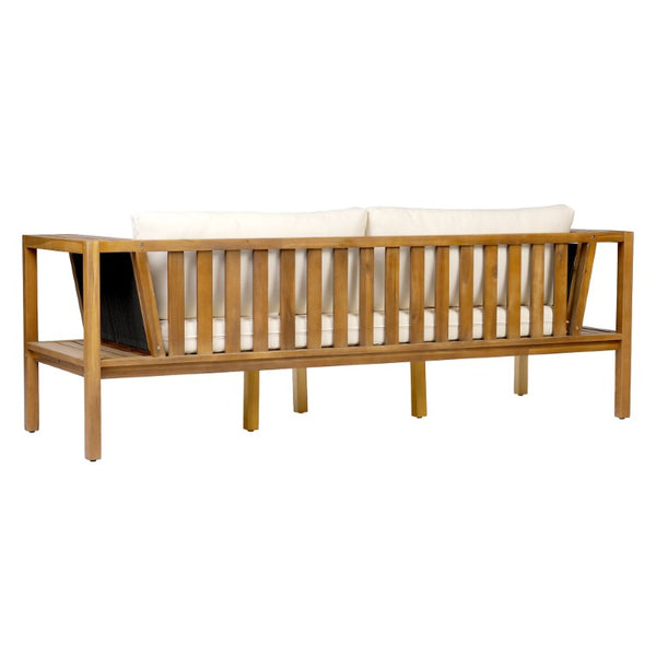 English Elm Black Iron Teak Patio Chaise Lounge with Adjustable Backrest and Thick Cushion Included Black / Cream / Teak 76.77 L x 27.05 W x 29.93 H N770P471776C