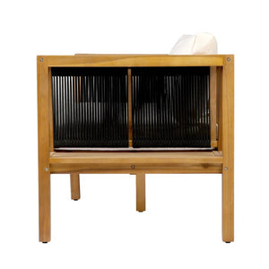 English Elm Black Iron Teak Patio Chaise Lounge with Adjustable Backrest and Thick Cushion Included Black / Cream / Teak 76.77 L x 27.05 W x 29.93 H N770P471776C