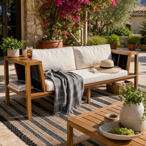 English Elm Black Iron Teak Patio Chaise Lounge with Adjustable Backrest and Thick Cushion Included Black / Cream / Teak 76.77 L x 27.05 W x 29.93 H N770P471776C