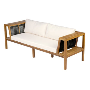 English Elm Black Iron Teak Patio Chaise Lounge with Adjustable Backrest and Thick Cushion Included Black / Cream / Teak 76.77 L x 27.05 W x 29.93 H N770P471776C