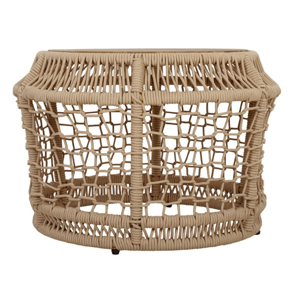 English Elm Round Acacia Wood Accent Table with Handwoven Rope Frame for Patio or Living Room Light Beige / Teak 25.59 x 21.06 x 17.32 N770P472281B