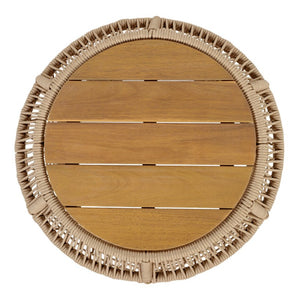 English Elm Round Acacia Wood Accent Table with Handwoven Rope Frame for Patio or Living Room Light Beige / Teak 25.59 x 21.06 x 17.32 N770P472281B