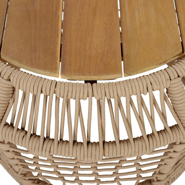 English Elm Round Acacia Wood Accent Table with Handwoven Rope Frame for Patio or Living Room Light Beige / Teak 25.59 x 21.06 x 17.32 N770P472281B