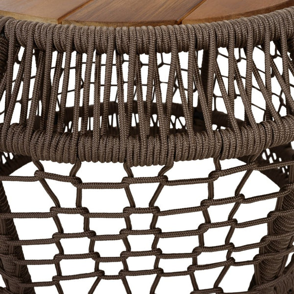 English Elm Round Acacia Top Side Table with Handwoven Rope Base for Patio or Living Room N770P472281G