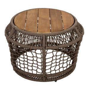 English Elm Round Acacia Top Side Table with Handwoven Rope Base for Patio or Living Room N770P472281G