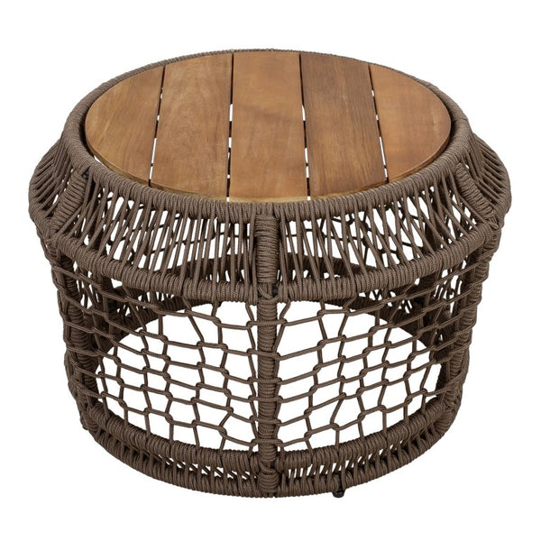 English Elm Round Acacia Top Side Table with Handwoven Rope Base for Patio or Living Room N770P472281G