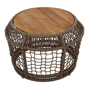 English Elm Round Acacia Top Side Table with Handwoven Rope Base for Patio or Living Room N770P472281G