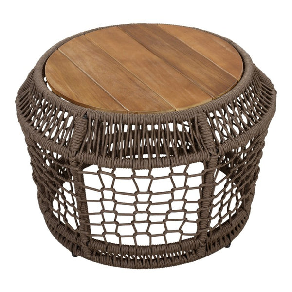 English Elm Round Acacia Top Side Table with Handwoven Rope Base for Patio or Living Room N770P472281G