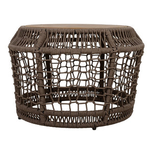 English Elm Round Acacia Top Side Table with Handwoven Rope Base for Patio or Living Room N770P472281G