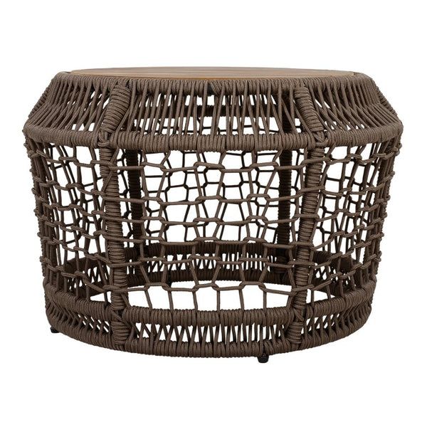 English Elm Round Acacia Top Side Table with Handwoven Rope Base for Patio or Living Room N770P472281G