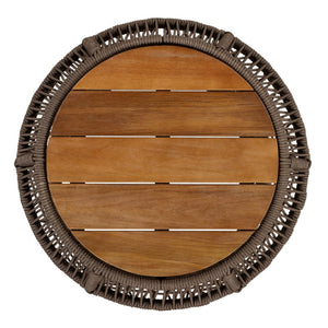 English Elm Round Acacia Top Side Table with Handwoven Rope Base for Patio or Living Room N770P472281G