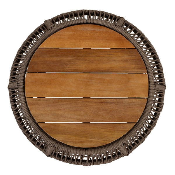 English Elm Round Acacia Top Side Table with Handwoven Rope Base for Patio or Living Room N770P472281G