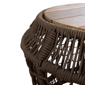 English Elm Round Acacia Top Side Table with Handwoven Rope Base for Patio or Living Room N770P472281G