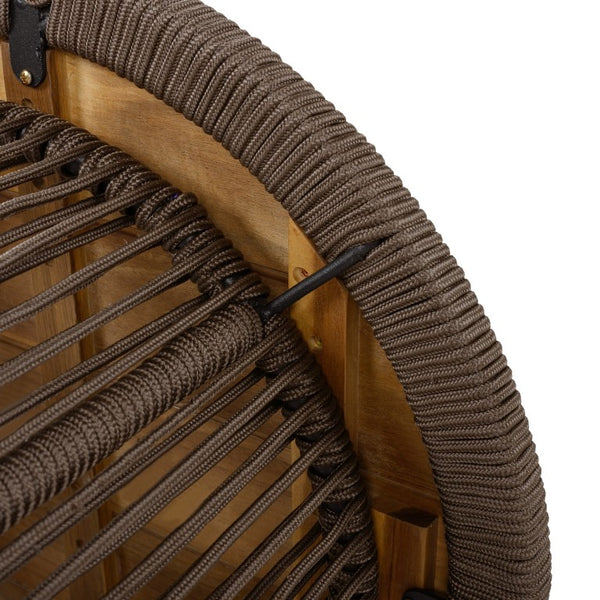 English Elm Conical Rope Weave Accent Table Teak Acacia Top Bohemian Patio or Living Room N770P472282D