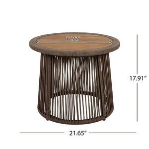English Elm Conical Rope Weave Accent Table Teak Acacia Top Bohemian Patio or Living Room N770P472282D