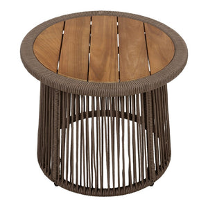 English Elm Conical Rope Weave Accent Table Teak Acacia Top Bohemian Patio or Living Room N770P472282D