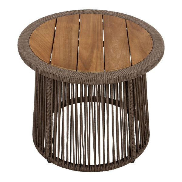 English Elm Conical Rope Weave Accent Table Teak Acacia Top Bohemian Patio or Living Room N770P472282D