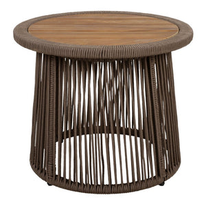 English Elm Conical Rope Weave Accent Table Teak Acacia Top Bohemian Patio or Living Room N770P472282D