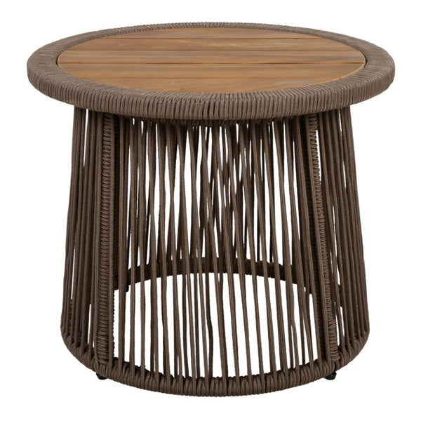 English Elm Conical Rope Weave Accent Table Teak Acacia Top Bohemian Patio or Living Room N770P472282D