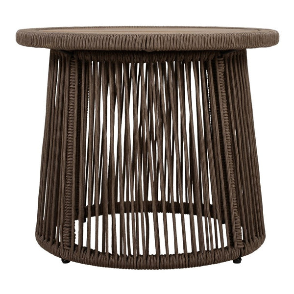English Elm Conical Rope Weave Accent Table Teak Acacia Top Bohemian Patio or Living Room N770P472282D