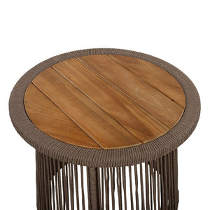 English Elm Conical Rope Weave Accent Table Teak Acacia Top Bohemian Patio or Living Room N770P472282D